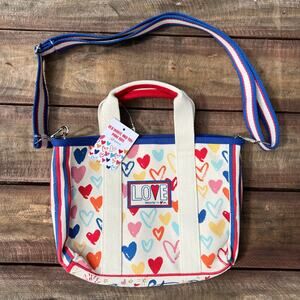 NWT Brighton Red White And You Tote Bag Crossbody Hearts Fireworks Canvas USA LE